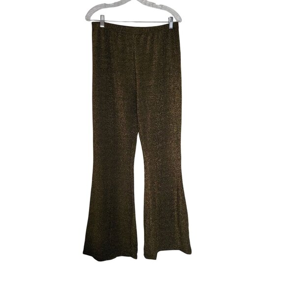 Sparkly Gold Glitter Flared Pants Elastic Waist Stretchy Metallic Blend -XL - Picture 2 of 8